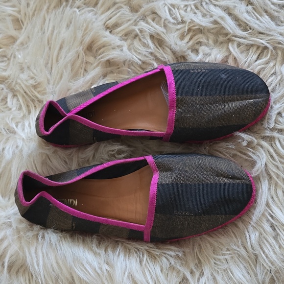 Fendi Pequin Striped Canvas Espadrille Flat, Pink - Picture 2 of 8